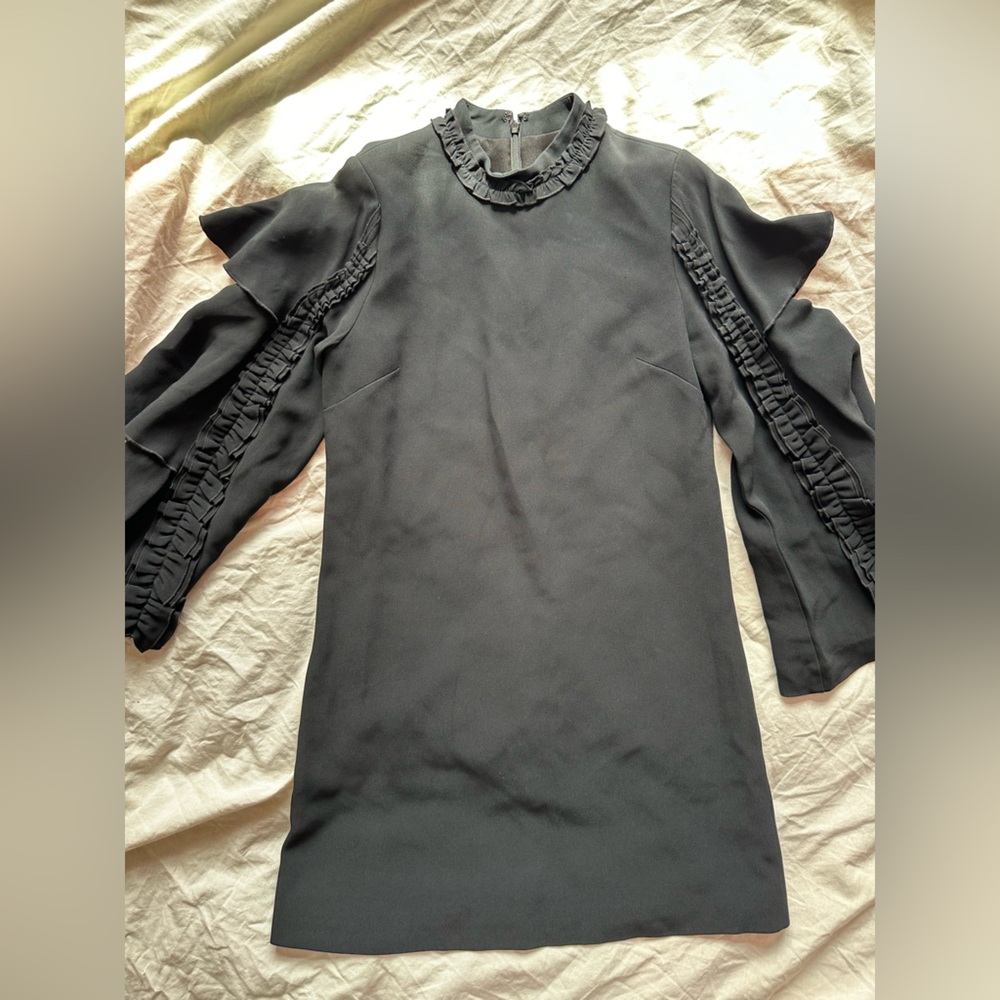 ALEXIS Black Ruffle Long Sleeve Mini Dress XS Elegant Cocktail Dress - Picture 2 of 12